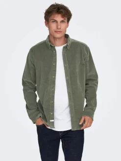 Only and Sons miesten kauluspaita, MICHAEL REG CORD SHIRT Castor Gray