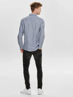 Only and Sons Miesten Kauluspaita CAIDEN PELLAVA Sininen Kuosi