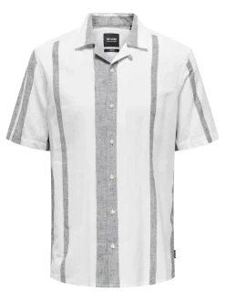 Only and Sons Miesten Kauluspaita, CAIDE STRIPE LINEN SHIRT NOS Raidallinen Harmaa