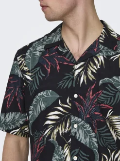 Only and Sons miesten kauluspaita, WAYNE LIFE VISCOSE SHIRT Musta Kuosi