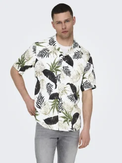 Only and Sons miesten kauluspaita, WAYNE LIFE VISCOSE SHIRT Valkopohjainen Kuosi
