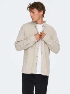 Only and Sons miesten kauluspaita, MICHAEL REG CORD SHIRT Luonnonvalkoinen
