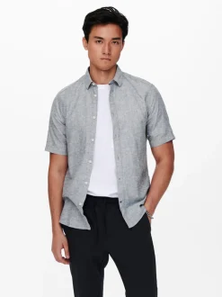 Only and Sons Miesten Kauluspaita ONSCAIDEN SS SOLID LINEN Sininen Kuosi