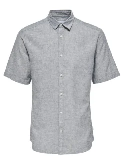 Only and Sons Miesten Kauluspaita ONSCAIDEN SS SOLID LINEN Sininen Kuosi