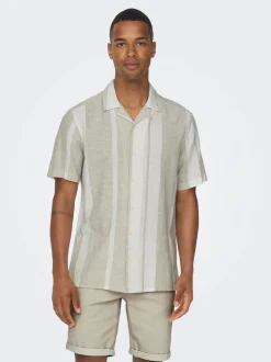 Only and Sons Miesten Kauluspaita, CAIDE STRIPE LINEN SHIRT NOS Raidallinen Ruskea