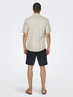 Only and Sons Miesten Kauluspaita ONSCAIDEN SS SOLID LINEN Beige