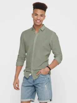 Only and Sons Miesten Kauluspaita CAIDEN PELLAVA Armeijanvihreä