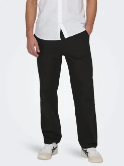 Only and Sons miesten kesähousut, SINUS LOOSE LIN PANT Black