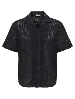 Only and Sons miesten lyhythihainen paita, DANI CROCHET SS SHIRT Jet Black