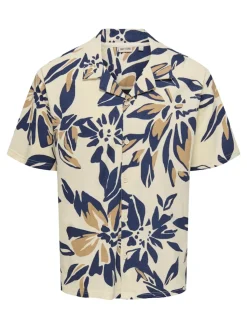 Only and Sons miesten lyhythihainen kauluspaita, PIERO AOP SS JERSEY SHIRT Alabaster Gleam