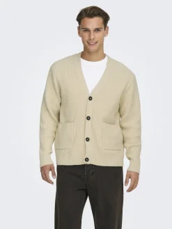 Only and Sons miesten neuletakki ONSFRAME RLX CARDIGAN KNIT, Oatmeal