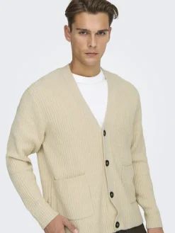 Only and Sons miesten neuletakki ONSFRAME RLX CARDIGAN KNIT, Oatmeal