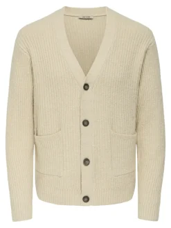 Only and Sons miesten neuletakki ONSFRAME RLX CARDIGAN KNIT, Oatmeal