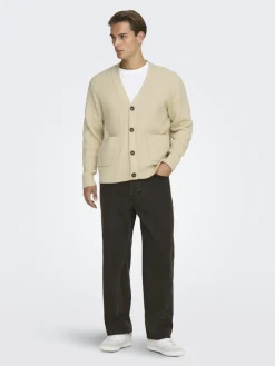 Only and Sons miesten neuletakki ONSFRAME RLX CARDIGAN KNIT, Oatmeal