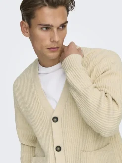 Only and Sons miesten neuletakki ONSFRAME RLX CARDIGAN KNIT, Oatmeal