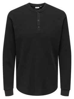 Only and Sons miesten paita, TOBIE REG HENLEY LONGSLEEVE Black