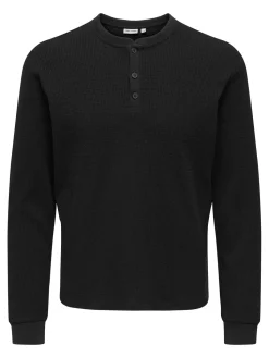 Only and Sons miesten paita, TOBIE REG HENLEY LONGSLEEVE Black