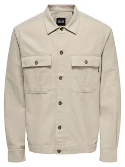 Only and Sons Miesten Pellava Paitatakki, Kenneth Overshirt Beige