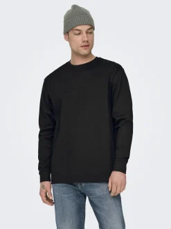 Only and Sons miesten pitkähihainen t-paita,FRED LONG SLEEVE T-SHIRT Musta