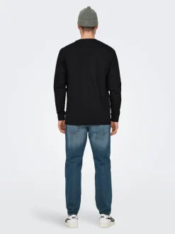 Only and Sons miesten pitkähihainen t-paita,FRED LONG SLEEVE T-SHIRT Musta