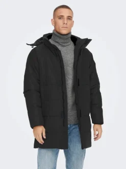 Only and Sons Miesten Talvitakki Carl Long Quilted Coat Musta