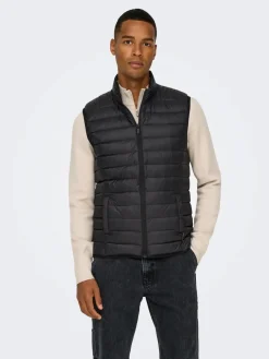 Only and Sons miesten toppaliivi, GAVIN LIFE LIGHT QUILTED ZIP VEST OTW Musta