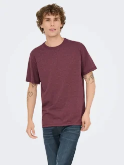 Only and Sons miesten t-paita ONSMAX LIFE SS STITCH TEE NOOS, Port Royale Melange