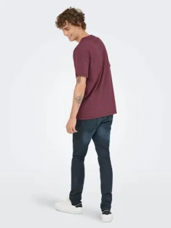Only and Sons miesten t-paita ONSMAX LIFE SS STITCH TEE NOOS, Port Royale Melange