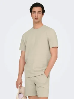 Only and Sons miesten t-paita, K KIAN REG SEERSUCKER SS TEE Silver Lining