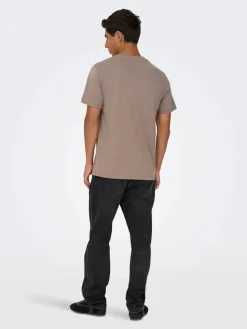 Only and Sons miesten t-paita ONSMAX LIFE SS STITCH TEE NOOS, Falcon melange