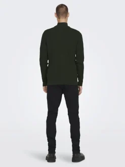 Only and Sons neule, PHIL COTTON HALF ZIP Armeijanvihreä