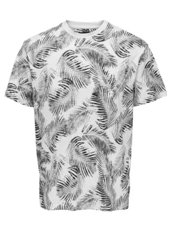 Only and Sons t-paita, PERRY REG LEAF Valkopohjainen Kuosi