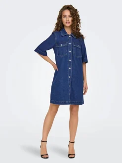 Only mekko ONLBELLE S/S Button Dress DNM, sininen
