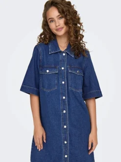 Only mekko ONLBELLE S/S Button Dress DNM, sininen