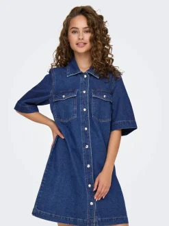 Only mekko ONLBELLE S/S Button Dress DNM, sininen