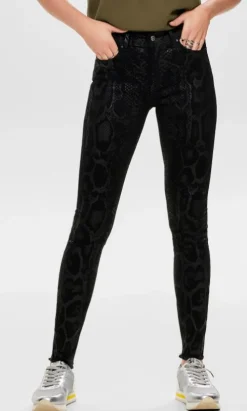 Only Naisten Housut, Blush Mid Raw Snakedenim Musta Kuosi