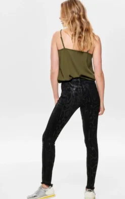 Only Naisten Housut, Blush Mid Raw Snakedenim Musta Kuosi