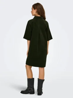 Only naisten mekko, ONLGRY-NESSA S/S CORD DRESS Armeijanvihreä