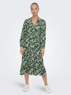Only naisten mekko, ONLMILANA 7/8 DRESS WVN Vihreä Kuosi