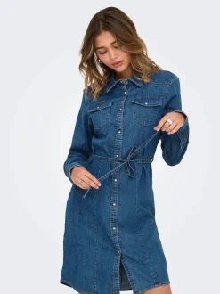 Only naisten mekko, ONLSASIA LS STRECH DENIM DRESS NOOS Indigo