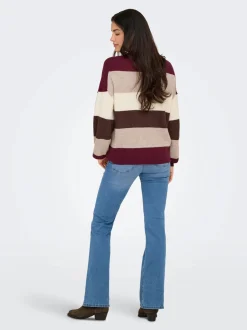 Only naisten neuleet, ONLATIA LS STRIPE PULLOVER Viininpunainen Kuosi