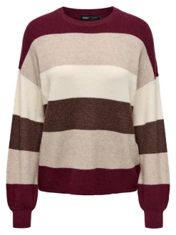 Only naisten neuleet, ONLATIA LS STRIPE PULLOVER Viininpunainen Kuosi
