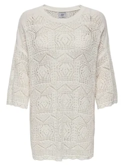 Only naisten neulepusero, ONLBEA LIFE 3/4 LOOSE O-NECK NCA KNT Luonnonvalkoinen