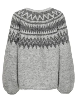 Only naisten neulepusero ONLREYKJA LS O-NECK KNT, harmaa kuosillinen