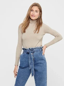 Only Naisten Pooloneule ONLVENICE LS ROLL PULLOVER Luonnonvalkoinen