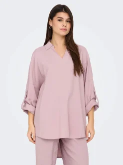 Only naisten tunika, ONLCARO 3/4 LINEN BL TUNIC CC PNT Vaaleanpunainen