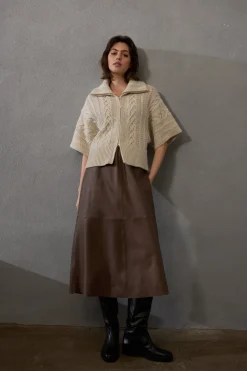 Philosophy Blues Original naisten hame, LAPA LEATHER SKIRT Keskiruskea