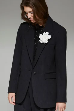 Philosophy Blues Original Naisten Raidallinen Bleiseri, MONLA BROOCH BLAZER Raidallinen Harmaa