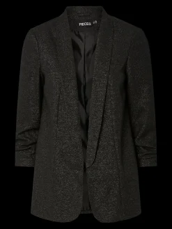 Pieces naisten bleiseri PCBOSELLA 3/4 GLITTER BLAZER NOOS, Black silver