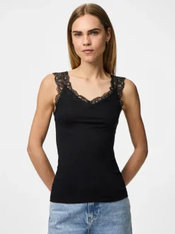 Pieces naisten toppi PCBARBERA LACE TOP JRS NOOS, musta